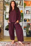 Bibi Gingham Frill Neck Shirt Burgundy